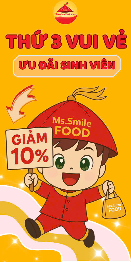 ƯU ĐÃI THỨ 3 CHO SINH VIÊN TẠI BÁNH CUỐN TÂY SƠN MSSMILE FOOD – ĂN NO, GIÁ “NHẸ TÊNH”!