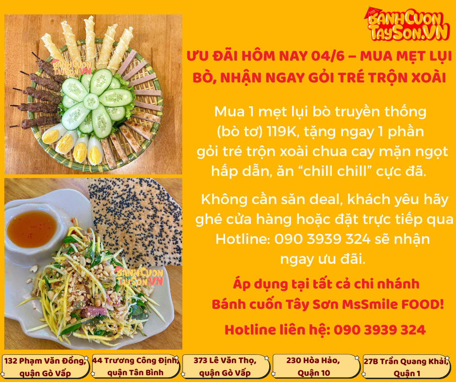 ĂN NGON SIÊU ƯU ĐÃI, NHẬN MÓN NGON GỎI TRÉ TRỘN XOÀI CÙNG BÁNH CUỐN TÂY SƠN MSSMILE FOOD