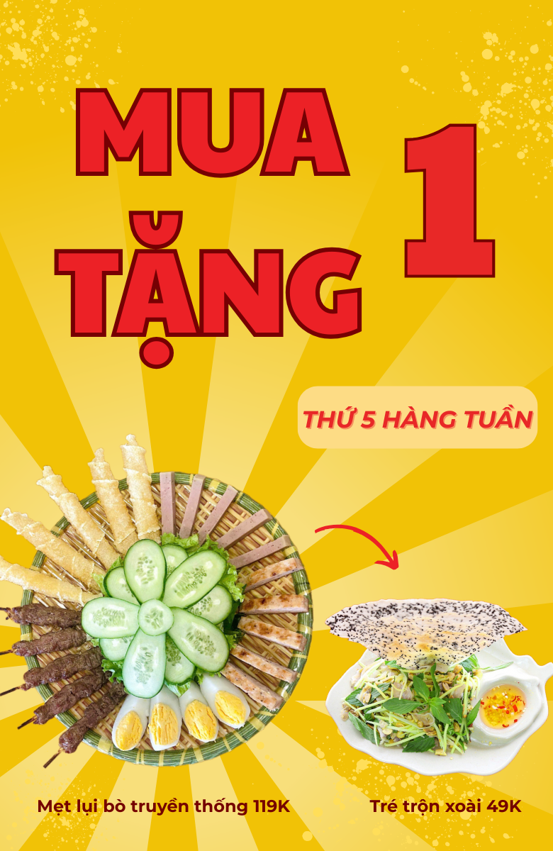 THỨ 5 ƯU ĐÃI - MUA 1 MẸT LỤI BÒ 119K TẶNG NGAY 1 PHẦN GỎI TRÉ TRỘN XOÀI 49K