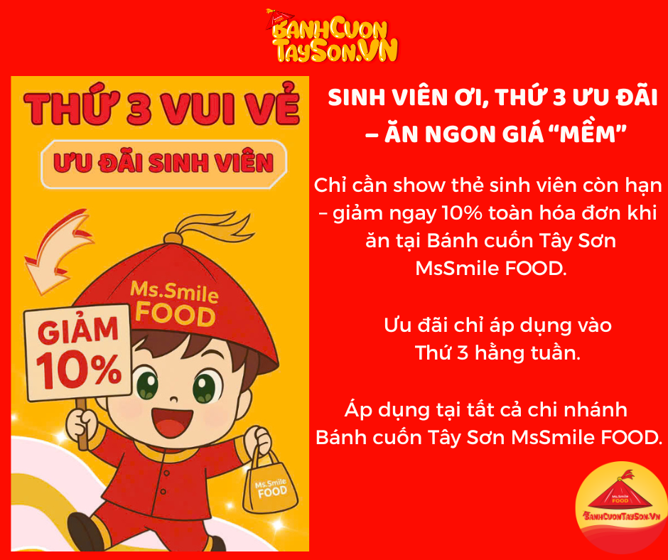 THỨ 3 SIÊU ƯU ĐÃI – SINH VIÊN ĂN NGON ĐẶC SẢN BÌNH ĐỊNH GIẢM 10%