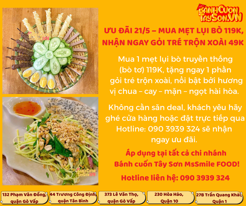ƯU ĐÃI ĂN NGON, NHẬN MÓN NGON GỎI TRÉ TRỘN XOÀI CÙNG BÁNH CUỐN TÂY SƠN MSSMILE FOOD
