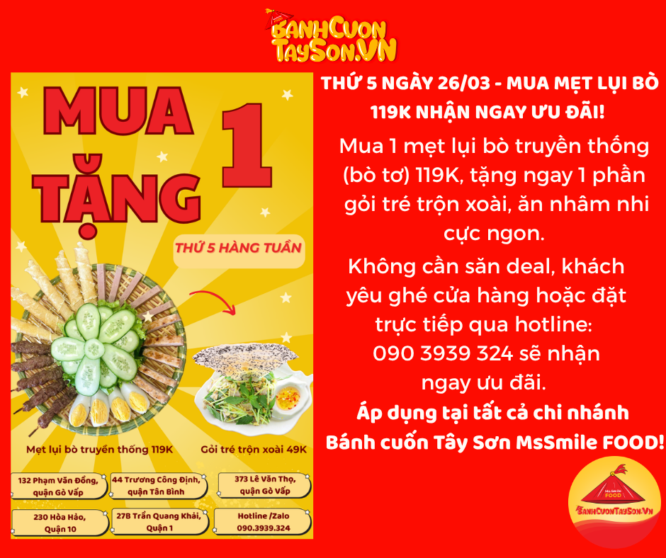 DEAL THỨ 5, NGÀY 26/3: MUA MẸT LỤI BÒ 119K, NHẬN MÓN NGON LIỀN TAY!